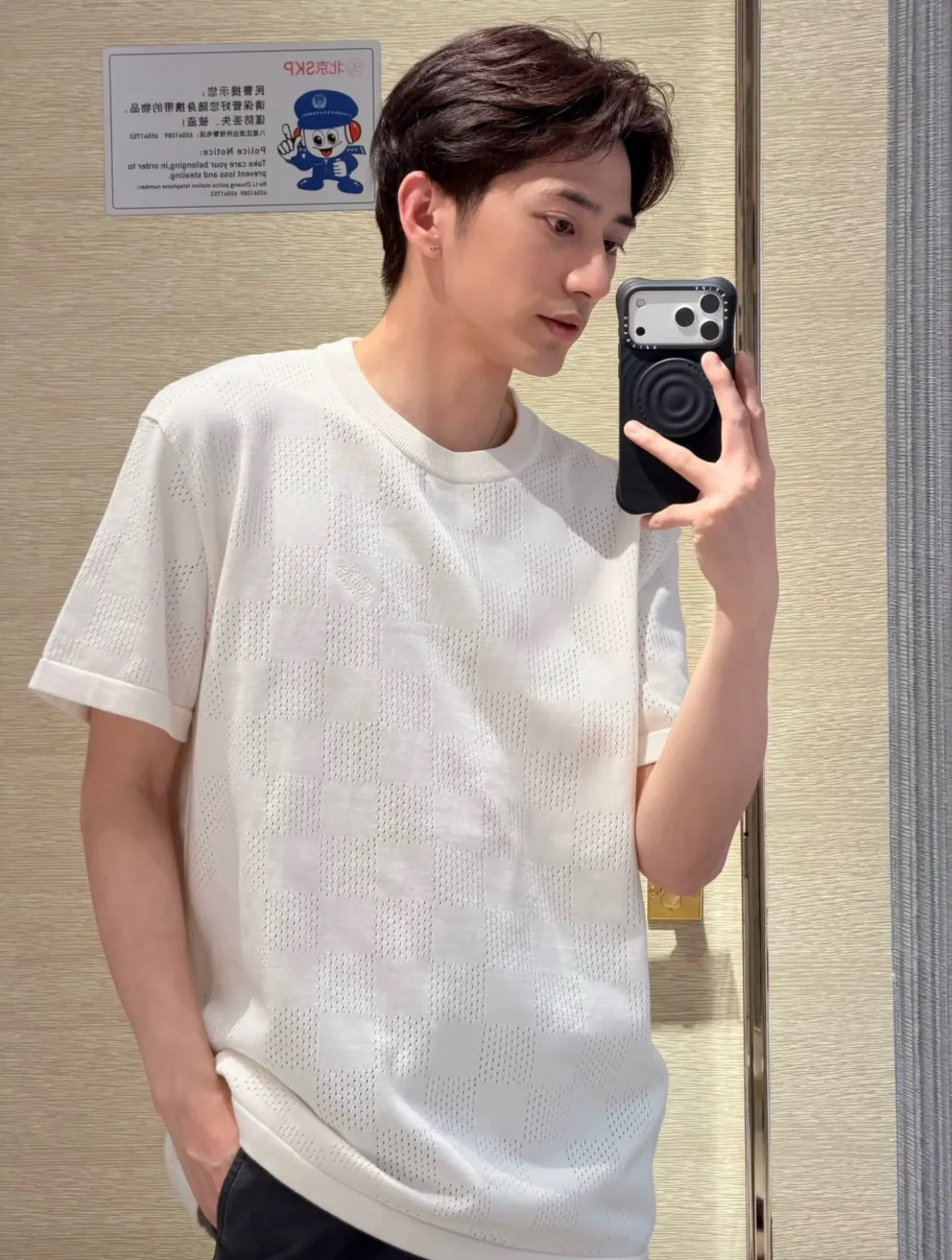 Louis Vuitton/Louis Vuitton 26ss hollow mesh checkerboard knitted short sleeves